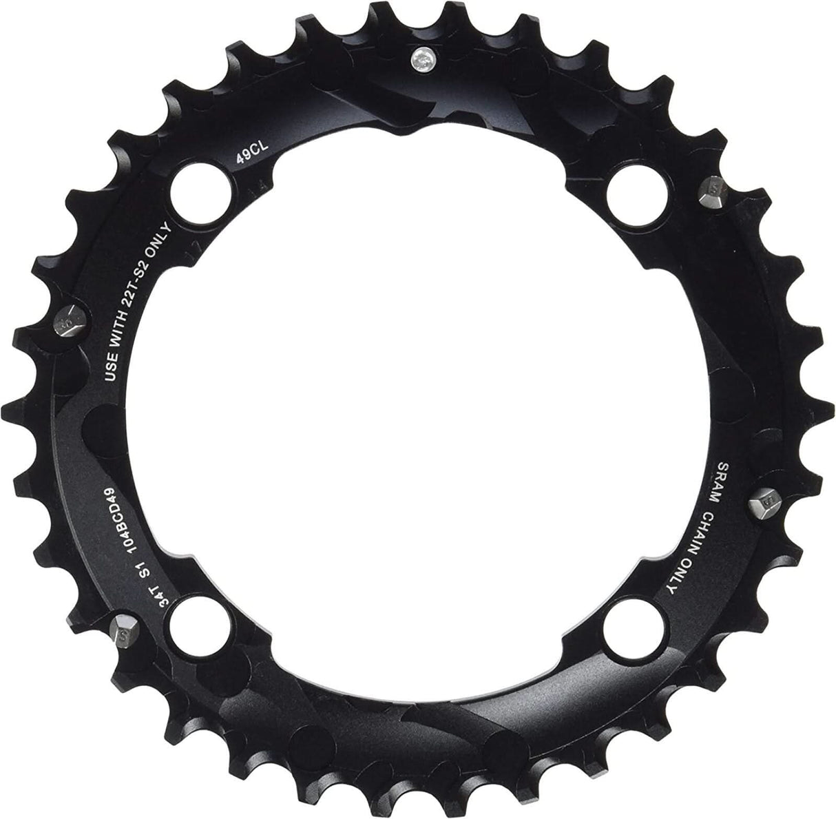 CHAIN RING MTB 34T 104 AL5 2X10 MEDIUM PIN BLAST BLACK