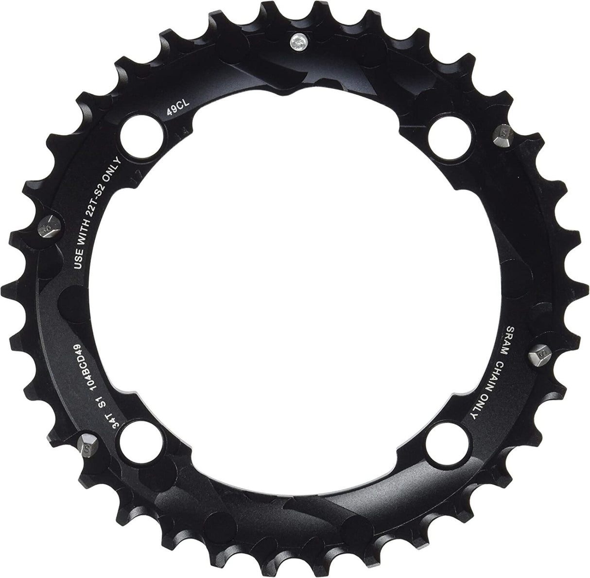 CHAIN RING MTB 34T 104 AL5 2X10 MEDIUM PIN BLAST BLACK